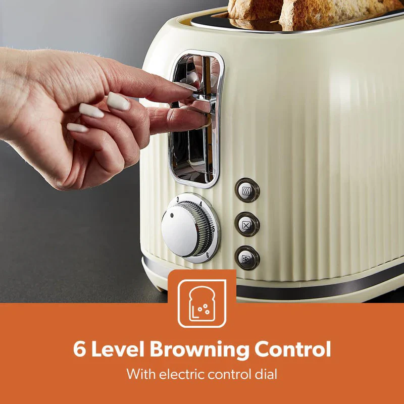 Geepas Fluted Bread Toaster GBT36558UK-CR – 2 Slice, 6 Browning Levels, Removable Crumb Tray, Defrost & Reheat, Ideal for All Bread Types, 2-Year Warranty, Cream - Image 3