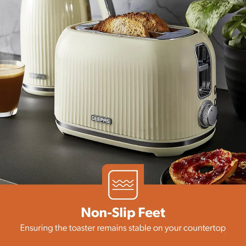 Geepas Fluted Bread Toaster GBT36558UK-CR – 2 Slice, 6 Browning Levels, Removable Crumb Tray, Defrost & Reheat, Ideal for All Bread Types, 2-Year Warranty, Cream - Image 8