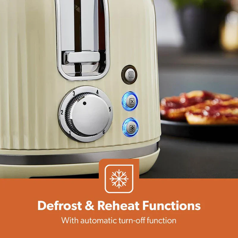 Geepas Fluted Bread Toaster GBT36558UK-CR – 2 Slice, 6 Browning Levels, Removable Crumb Tray, Defrost & Reheat, Ideal for All Bread Types, 2-Year Warranty, Cream - Image 9