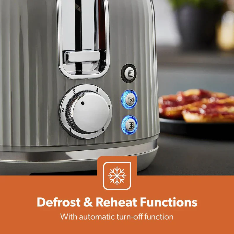 Geepas Fluted Bread Toaster- GBT36558UK-GR/ 2 Slice Slot, with 6 Adjustable Browning Control and Removable Crumb Tray, Defrost and Reheat Button/  2 Years Warranty, Grey - Image 3