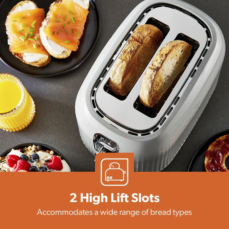 Geepas Fluted Bread Toaster- GBT36558UK-GR/ 2 Slice Slot, with 6 Adjustable Browning Control and Removable Crumb Tray, Defrost and Reheat Button/  2 Years Warranty, Grey - Image 6