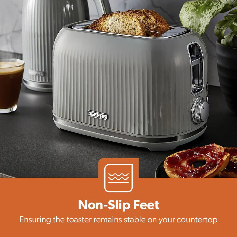 Geepas Fluted Bread Toaster- GBT36558UK-GR/ 2 Slice Slot, with 6 Adjustable Browning Control and Removable Crumb Tray, Defrost and Reheat Button/  2 Years Warranty, Grey - Image 8