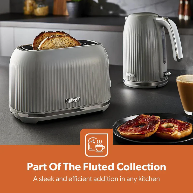 Geepas Fluted Bread Toaster- GBT36558UK-GR/ 2 Slice Slot, with 6 Adjustable Browning Control and Removable Crumb Tray, Defrost and Reheat Button/  2 Years Warranty, Grey - Image 9