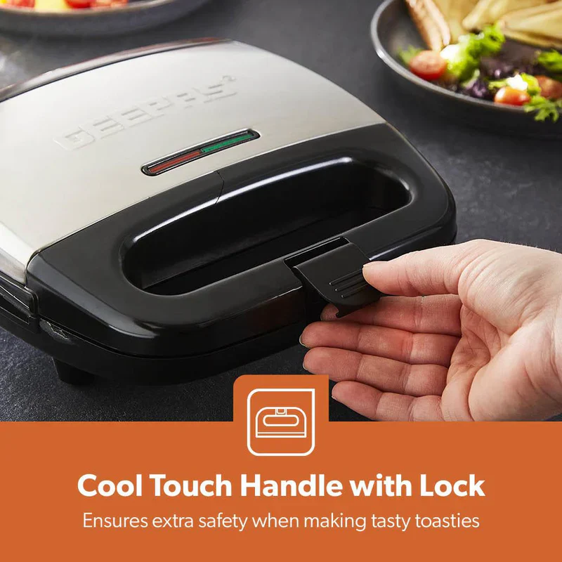 Geepas 2-Slice Sandwich Maker | 700W Powerful Sandwich Toaster with Non-Stick Plates| Cool-Touch Handle| Indicator Lights| Easy Cleaning| Compact Design| 2 Years Warranty - Image 5
