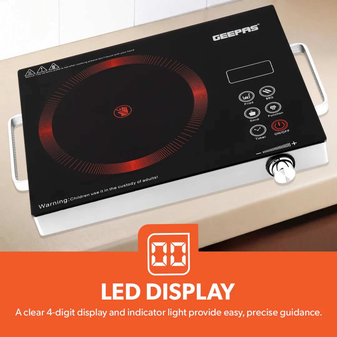 Geepas Digital Infrared Cooker GIC6920 | 2000W Ceramic Heating Element| Multi-Stage Cooking Options| Touch Control| 4-Digit LED Display| Portable Design| 2 Year Warranty - Image 5