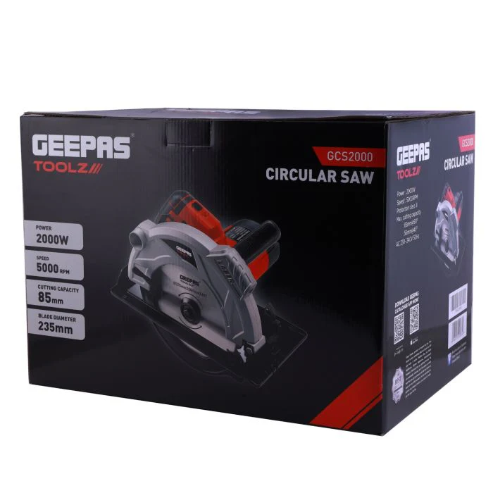 Geepas 2000W 235mm - Multi-Purpose Circular Saw, Bevel Angle Joint Cuts - Blade 85mm Cutting Depth, Dust Extraction, Depth & Angle Adjustment | Ideal for Wood, Mild Steel & Plastic - Image 3