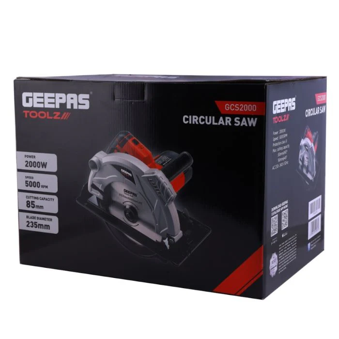 Geepas 2000W 235mm - Multi-Purpose Circular Saw, Bevel Angle Joint Cuts - Blade 85mm Cutting Depth, Dust Extraction, Depth & Angle Adjustment | Ideal for Wood, Mild Steel & Plastic - Image 8