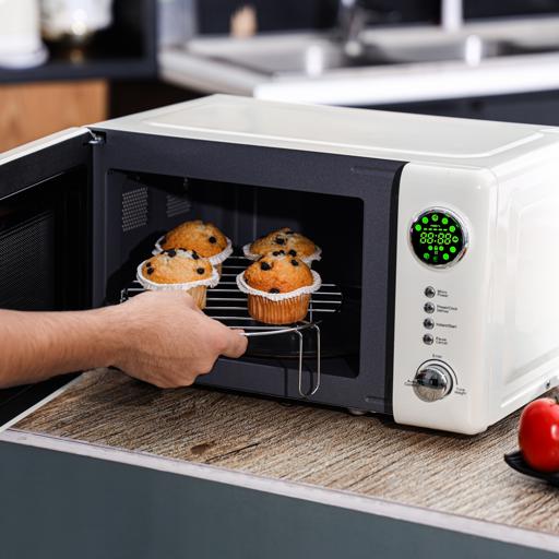 Geepas 20L  Digital Microwave Oven- GMO2025CW  | 700W Power | 12 Quick Start Presets | Defrost Function | Child Lock|  Stylish Retro Design |   Compact & Efficient - Image 4