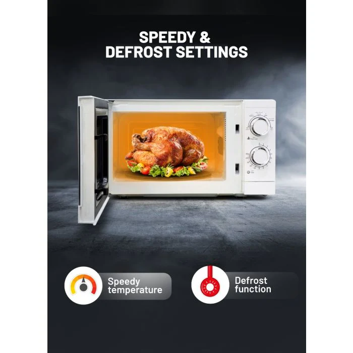 Geepas 20L Microwave Oven | 1200W Solo Microwave with 6 Power Levels and a Timer | Cooking Power control with 2 Rotary Dials & Defrost Settings | White | 2 Year Warranty - Image 6