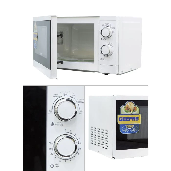 Geepas 20L Microwave Oven | 1200W Solo Microwave with 6 Power Levels and a Timer | Cooking Power control with 2 Rotary Dials & Defrost Settings | White | 2 Year Warranty - Image 7