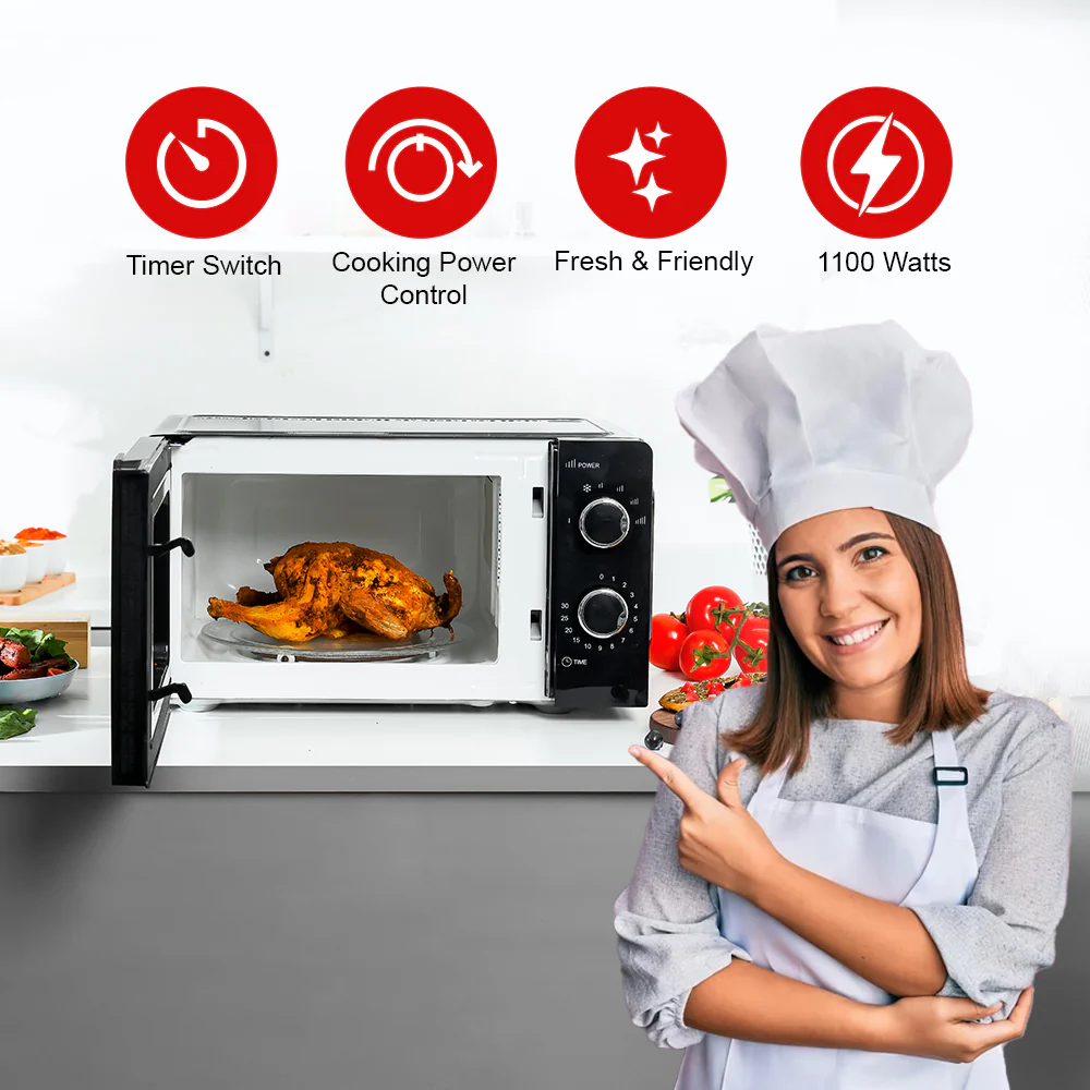 Geepas 20L Microwave Oven GMO1899 | Stylish & Efficient Microwave Oven | Multiple Power Levels| Defrost & Timer Function| Compact Design| Easy Operation | 1 Year Warranty - Image 3