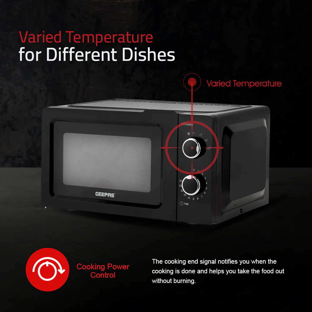 Geepas 20L Microwave Oven GMO1899 | Stylish & Efficient Microwave Oven | Multiple Power Levels| Defrost & Timer Function| Compact Design| Easy Operation | 1 Year Warranty - Image 4
