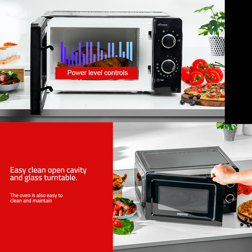 Geepas 20L Microwave Oven GMO1899 | Stylish & Efficient Microwave Oven | Multiple Power Levels| Defrost & Timer Function| Compact Design| Easy Operation | 1 Year Warranty - Image 6