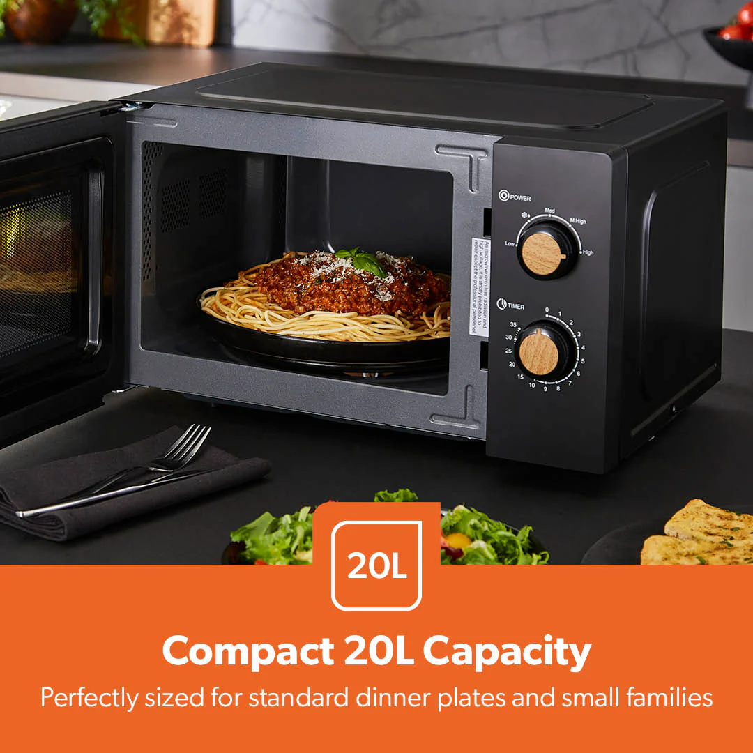 Geepas 20L Microwave Oven GMO34062UK-BK | 700W Output | 5 Power Levels | 255mm Glass Turntable | 35-Min Timer | LED Interior Light & Stylish Nordiq Collection Design - Image 3