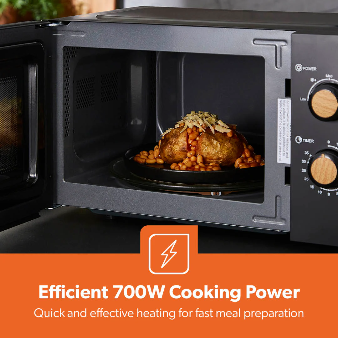 Geepas 20L Microwave Oven GMO34062UK-BK | 700W Output | 5 Power Levels | 255mm Glass Turntable | 35-Min Timer | LED Interior Light & Stylish Nordiq Collection Design - Image 4