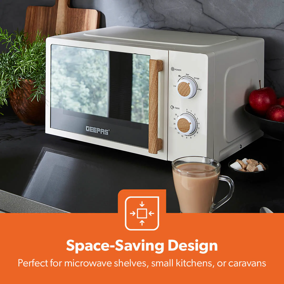 Geepas 20L Microwave Oven GMO34062UK-CR | 700W Output Power | 5 Power Levels| 255mm Glass Turntable| 35-Min Timer| LED Interior Light| Stylish Nordiq Collection Design - Image 10