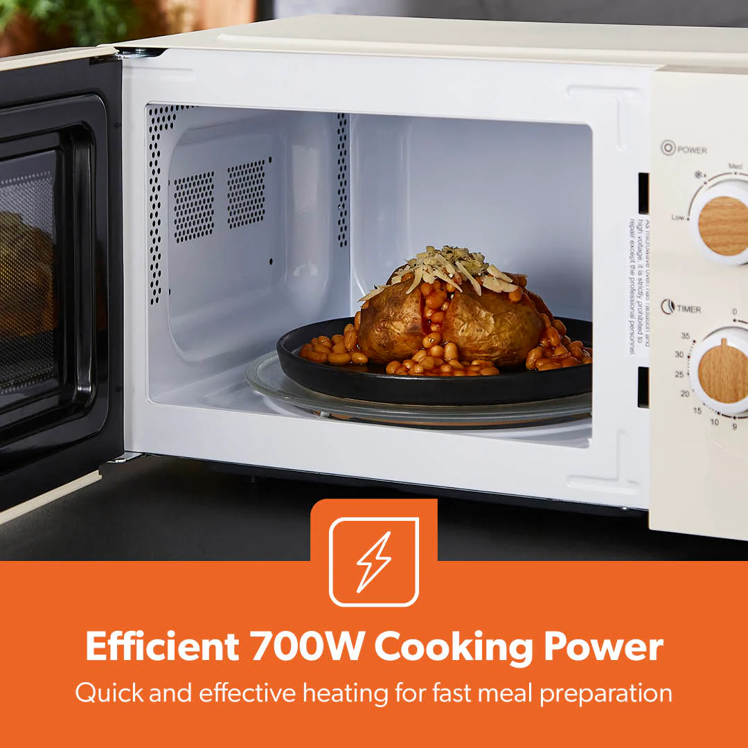 Geepas 20L Microwave Oven GMO34062UK-CR | 700W Output Power | 5 Power Levels| 255mm Glass Turntable| 35-Min Timer| LED Interior Light| Stylish Nordiq Collection Design - Image 4