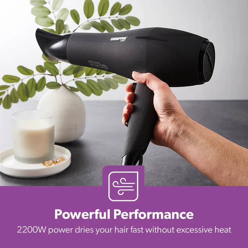 Geepas GHD86019 Ionic Hair Dryer | 2200W | Cool Shot | 2-Speed & 3-Heat Settings| Detachable Concentrator| Anti-Frizz & Smooth Finish Hair Dryer | 2 Years warranty - Image 3