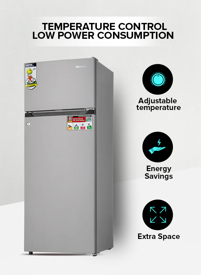 Geepas 240LTR* Double Door Refrigerator - Free Standing Durable Double Door Refrigerator, Fast Cooling & Long-lasting Freshness, Low Noise, Low Energy Consumption, Defrost Refrigerator - Image 4