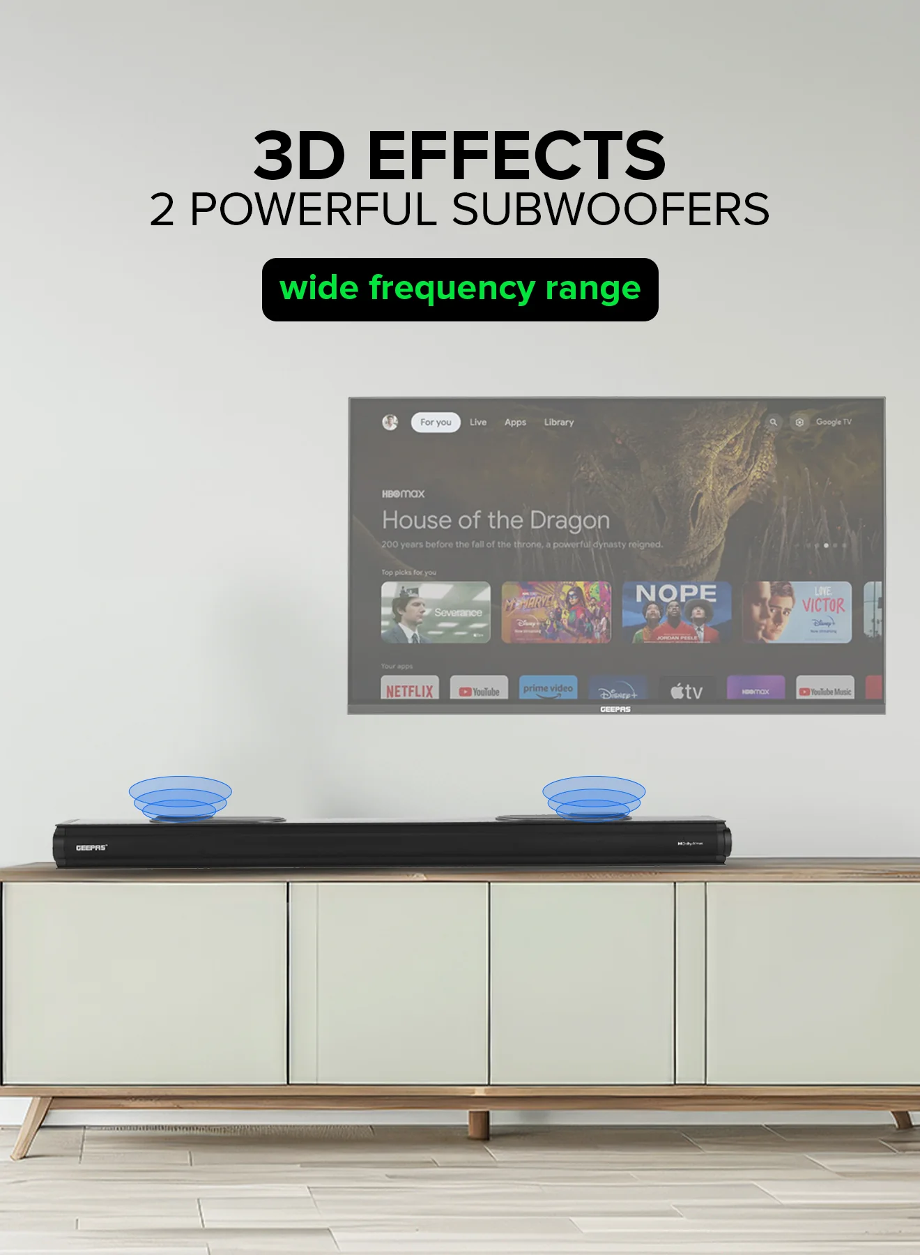 Geepas 3.1.2 CH All-in-One Dolby Atmos Soundbar- GMS8810DTS/ Bluetooth, AUX IN, USB, COAX, with Remote Control and LED Display/ 200W - Image 6
