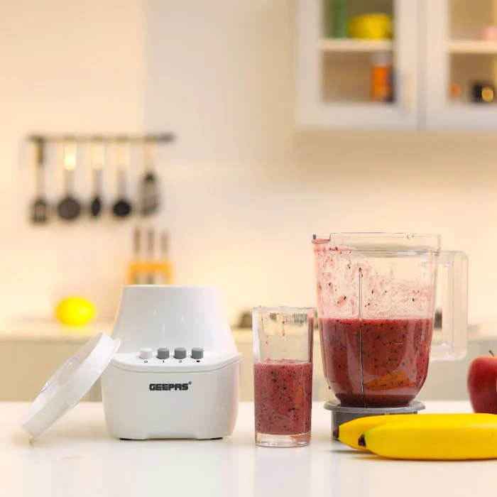 Geepas 3-in-1 Blender- GSB6104N| 400W Powerful Motor| 2 Speed Setting and Pulse| Transparent and Unbreakable Jars with Stainless Steel Blade| 2 Grinder Attachments| White - Image 3