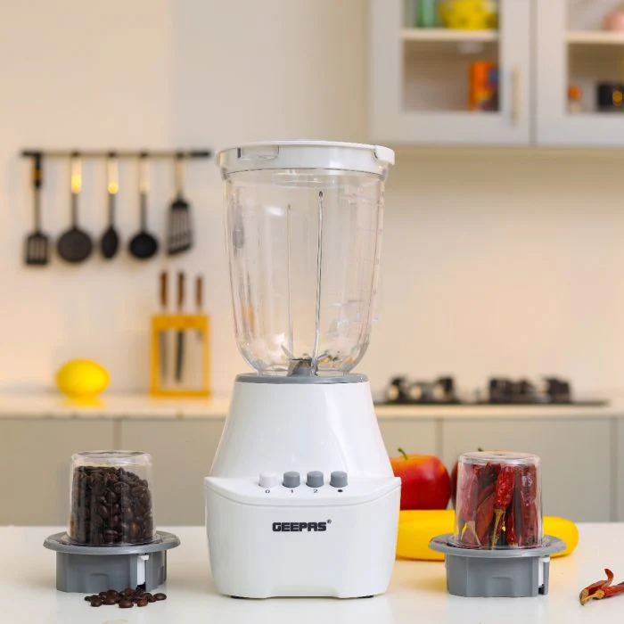 Geepas 3-in-1 Blender- GSB6104N| 400W Powerful Motor| 2 Speed Setting and Pulse| Transparent and Unbreakable Jars with Stainless Steel Blade| 2 Grinder Attachments| White - Image 5