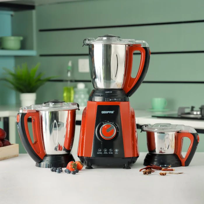 Geepas 3-in-1 Mixer Grinder GSB44040 | 750W Copper Motor, 3 Speed + Pulse Function | 1.5L Blending Jar |  1.5L Grinder Jar & 0.5L Chutney Jar | Wet & Dry Grinding - Image 2