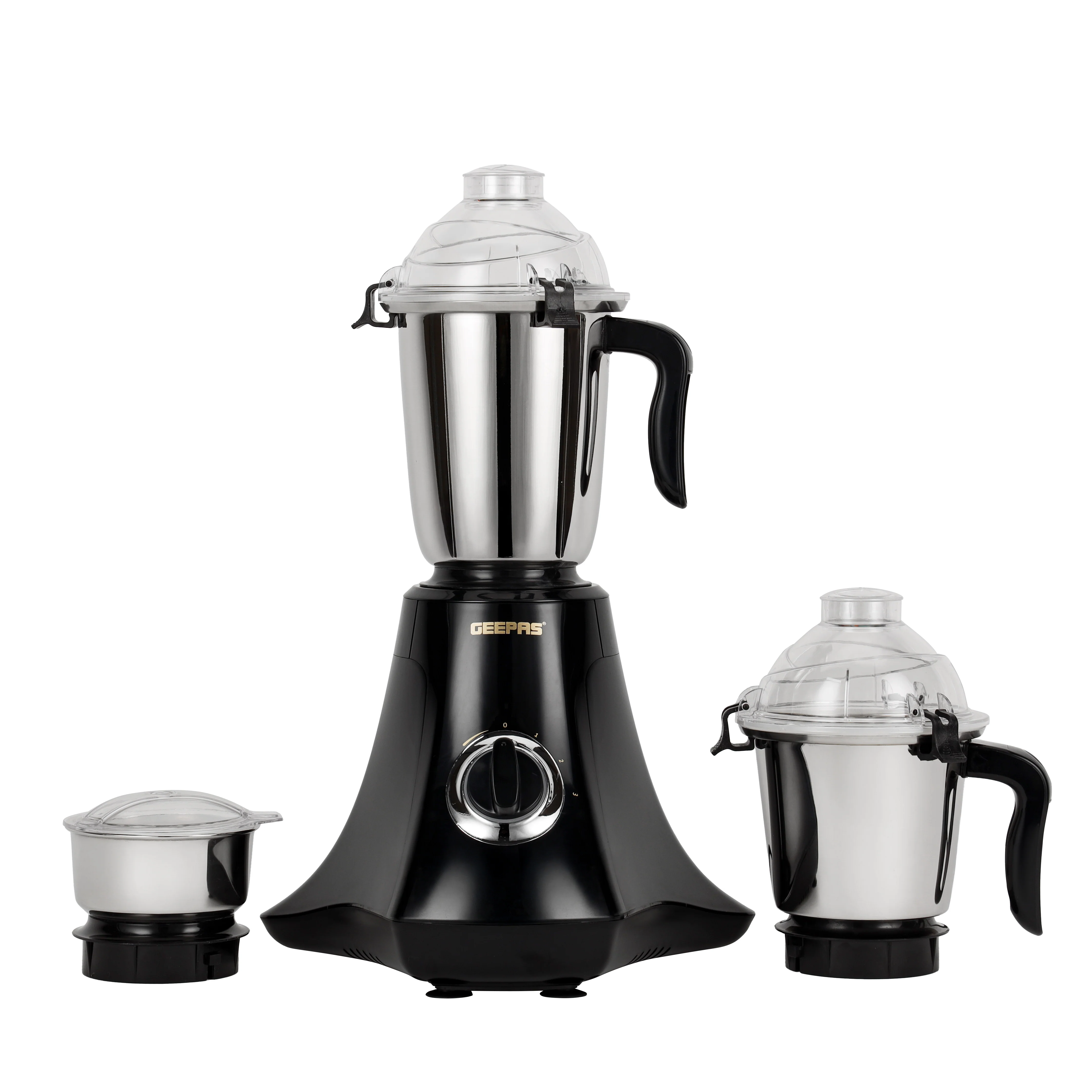 Geepas 3-in-1 Mixer Grinder- GSB44067/ 750W Powerful Motor with Stainless Steel Jars and Blades, Unbreakable Jar Caps, 3 Jar with 3 Speed Control/ Black and Silver