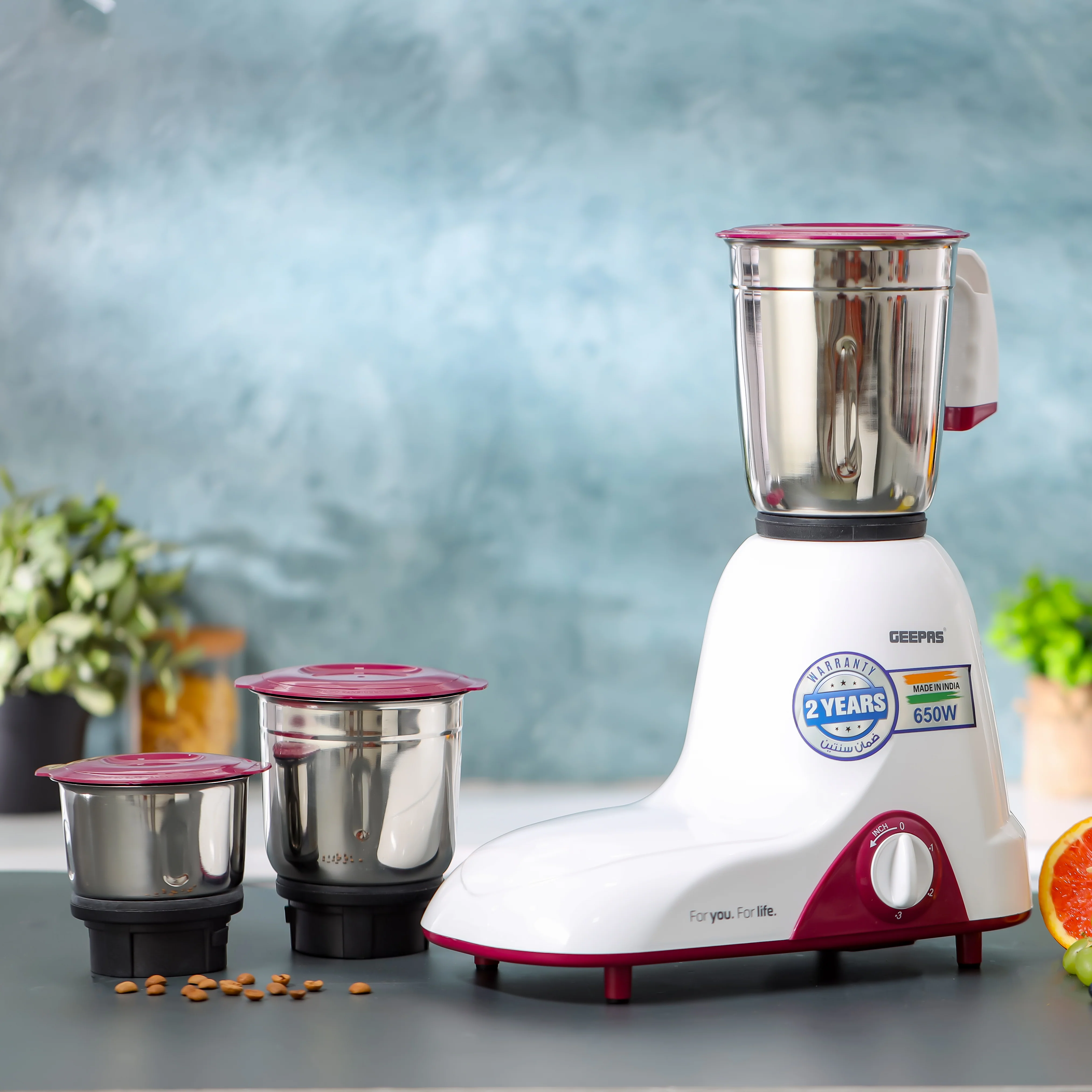 Geepas 3-IN-1 Mixer Grinder- GSB44094| 650W|  Stainless Steel Jars and Blades | Tetra Flow Technology | Overload Protector| 3 Jars| 3 Speed Control|  2 Years Warranty - Image 4