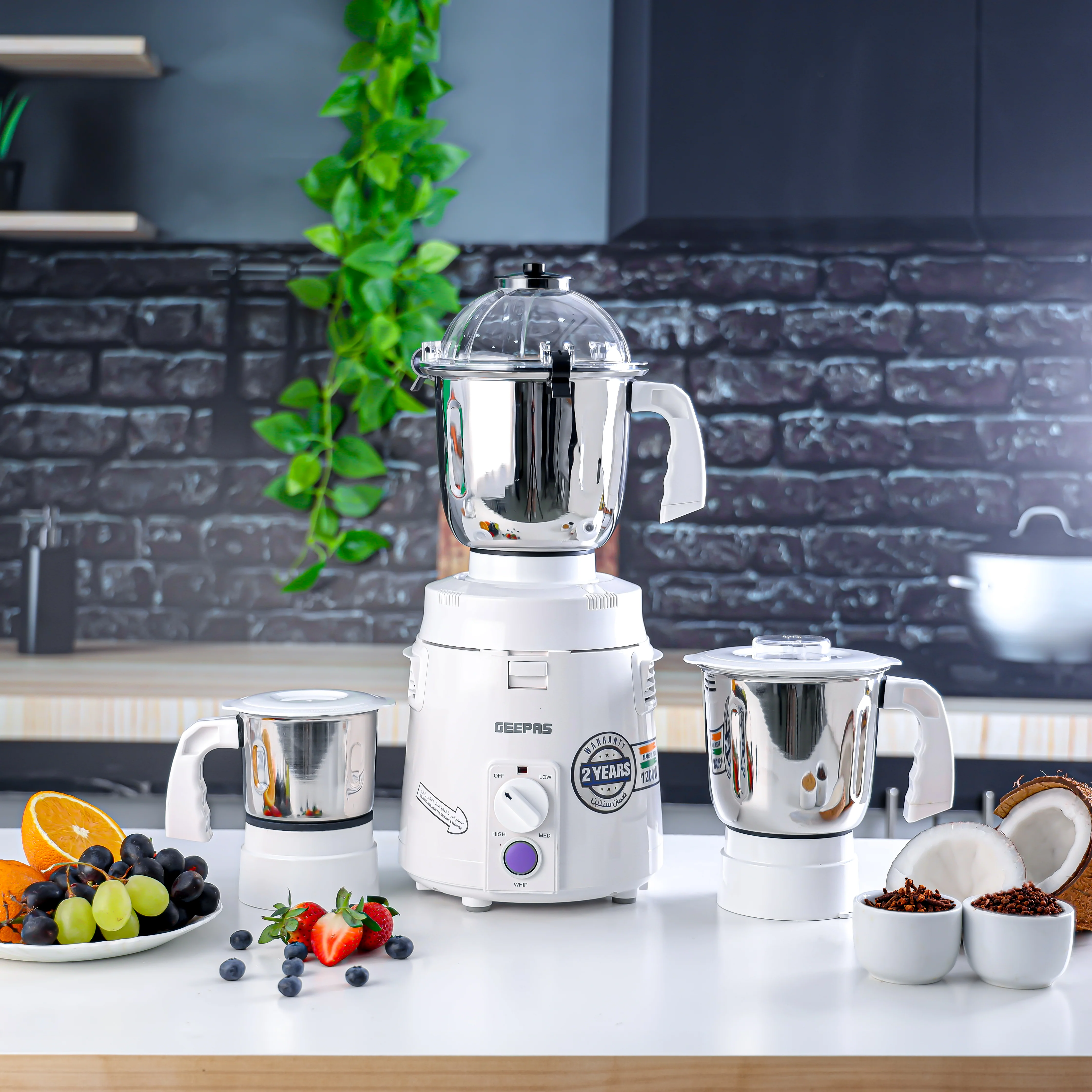 Geepas 3-in-1 Mixer Grinder- GSB44114/ 1200W/ Stainless Steel Jars & Blades/ Unbreakable Jar Caps/ Multi Safe Function/ Anti Slip Feet/ 3 Speed Control/ 2 Years Warranty - Image 2