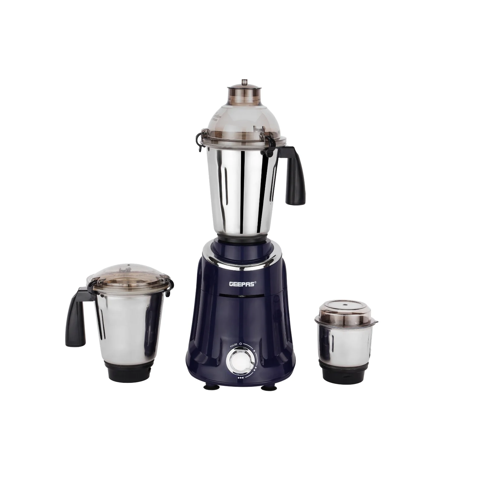 Geepas 3-in-1 Mixer Grinder- GSB5080S/ 750W / Stainless Steel Jars & Blades/ Unbreakable Jar Caps/ Fast Grinding / 3 Jars with 3 Speed Control / 2 Years Warranty