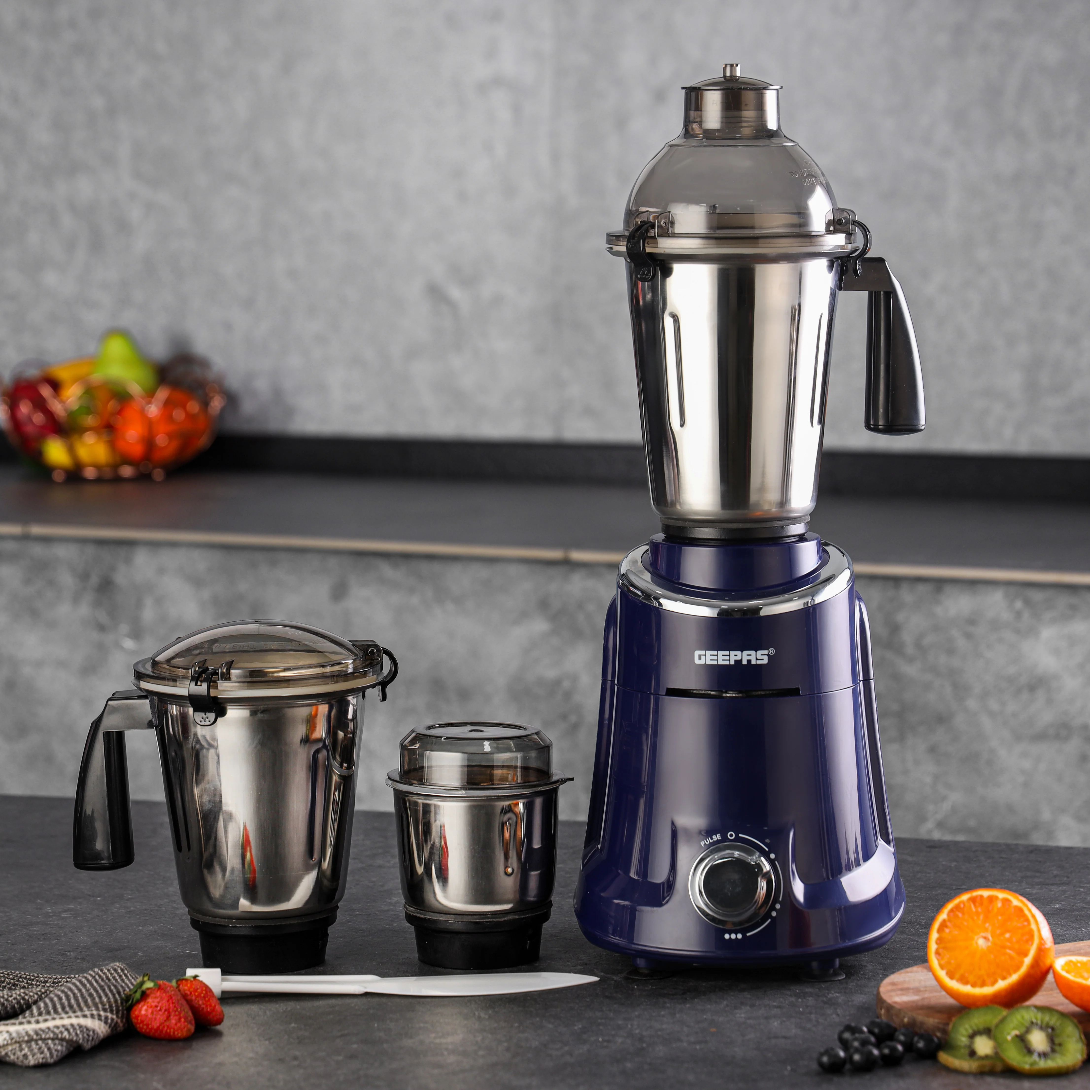 Geepas 3-in-1 Mixer Grinder- GSB5080S/ 750W / Stainless Steel Jars & Blades/ Unbreakable Jar Caps/ Fast Grinding / 3 Jars with 3 Speed Control / 2 Years Warranty - Image 2