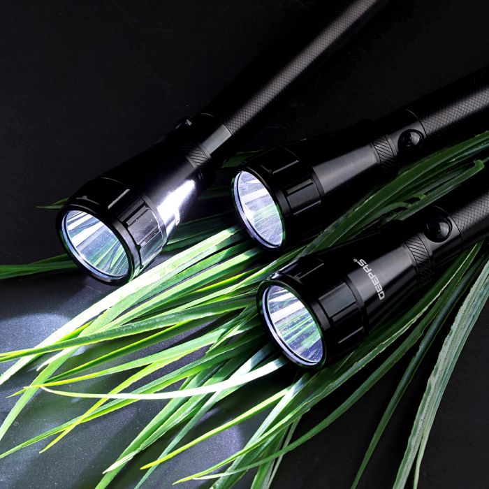 Geepas 3 In 1 Rechargeable Family Pack LED Flashlight - Hyper Bright Cool White Light 2000 Meters Range Portable Torch High Beam LED Flashlight| Waterproof Pocket Flashlight with Charger, battery - Image 2