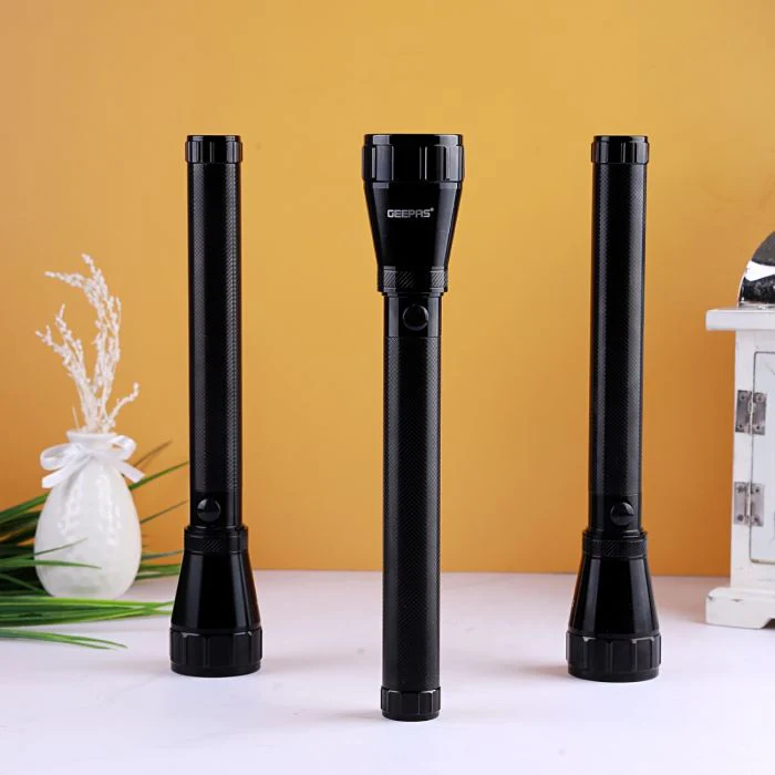 Geepas 3 In 1 Rechargeable Family Pack LED Flashlight - Hyper Bright Cool White Light 2000 Meters Range Portable Torch High Beam LED Flashlight| Waterproof Pocket Flashlight with Charger, battery - Image 3