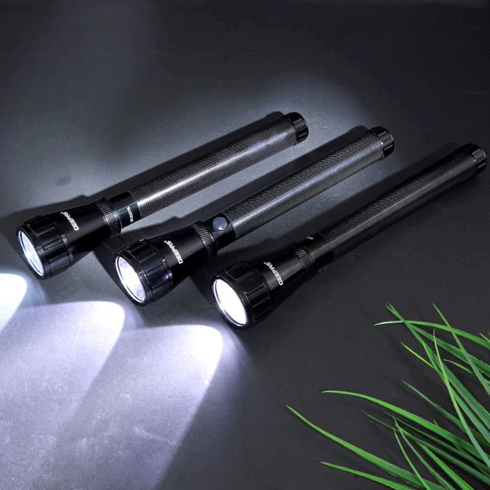 Geepas 3 In 1 Rechargeable Family Pack LED Flashlight - Hyper Bright Cool White Light 2000 Meters Range Portable Torch High Beam LED Flashlight| Waterproof Pocket Flashlight with Charger, battery - Image 4