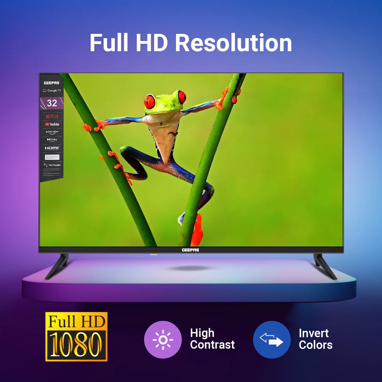 Geepas GLED3214SGXHD 32-Inch Full HD Smart LED TV | Google TV with Chromecast Built-In| 1920x1080 Resolution| Dolby Audio| 3 HDMI| 2 USB Ports| 2x8W Stereo Speakers - Image 5