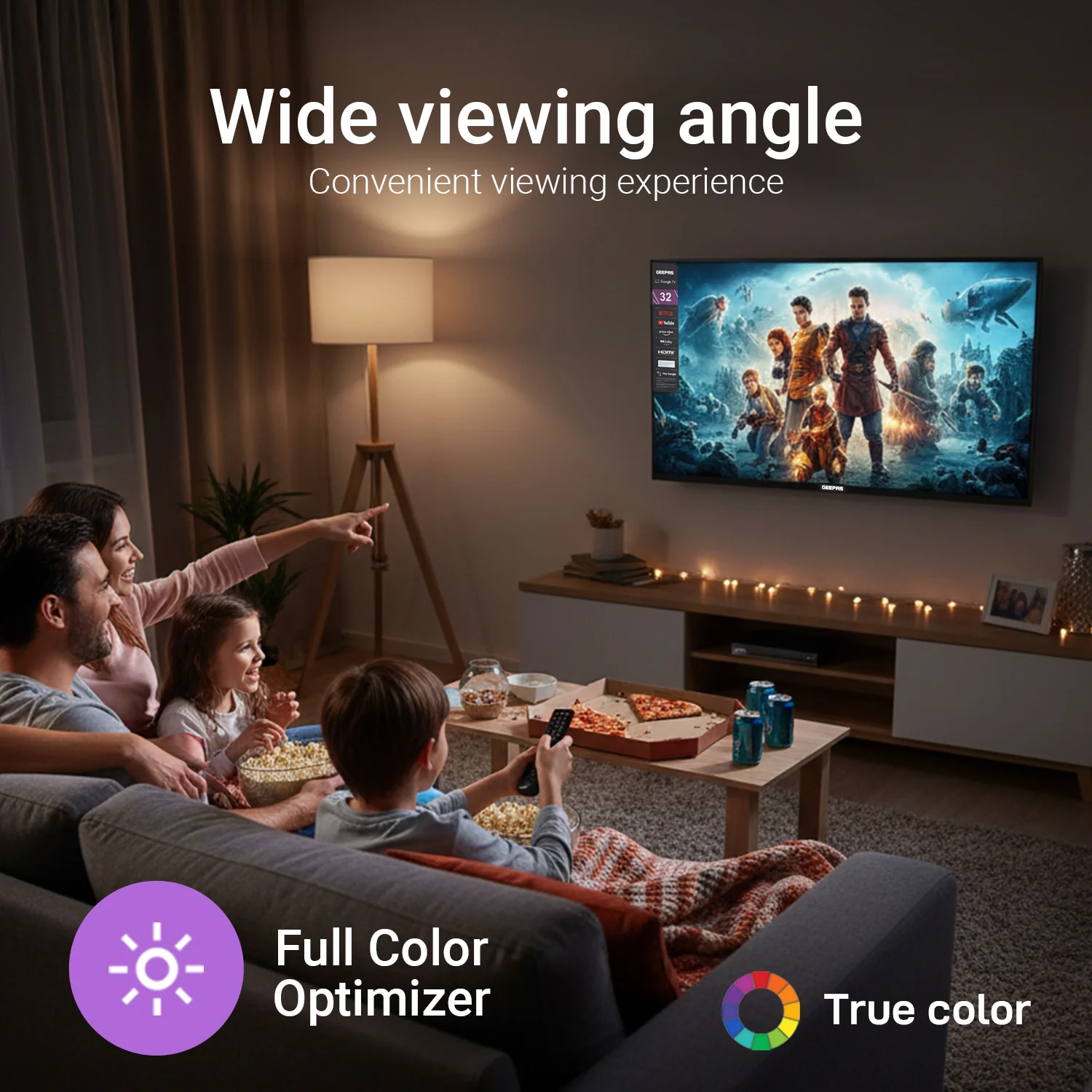 Geepas GLED3214SGXHD 32-Inch Full HD Smart LED TV | Google TV with Chromecast Built-In| 1920x1080 Resolution| Dolby Audio| 3 HDMI| 2 USB Ports| 2x8W Stereo Speakers - Image 6