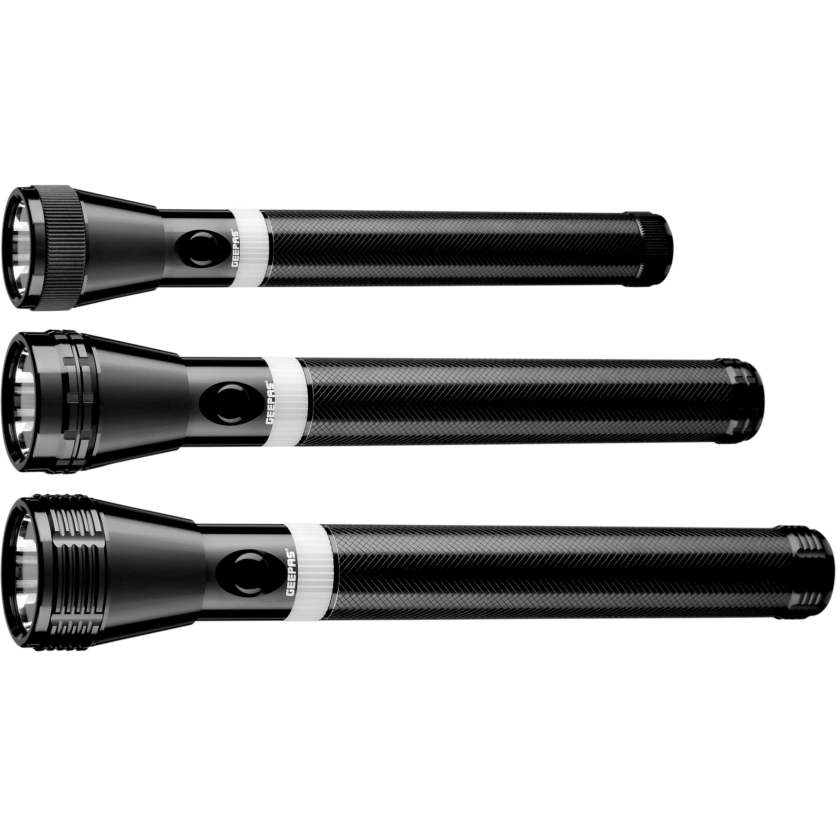 Geepas 3Pcs Rechargeable LED Flashlight 211MM - Hyper Bright White 1800 Meters Range |Ideal for Indoor & Outdoor Trekking, Campaigning & Emergency | Pocket Flashlight with Charger | 2 Years Warranty - Image 4