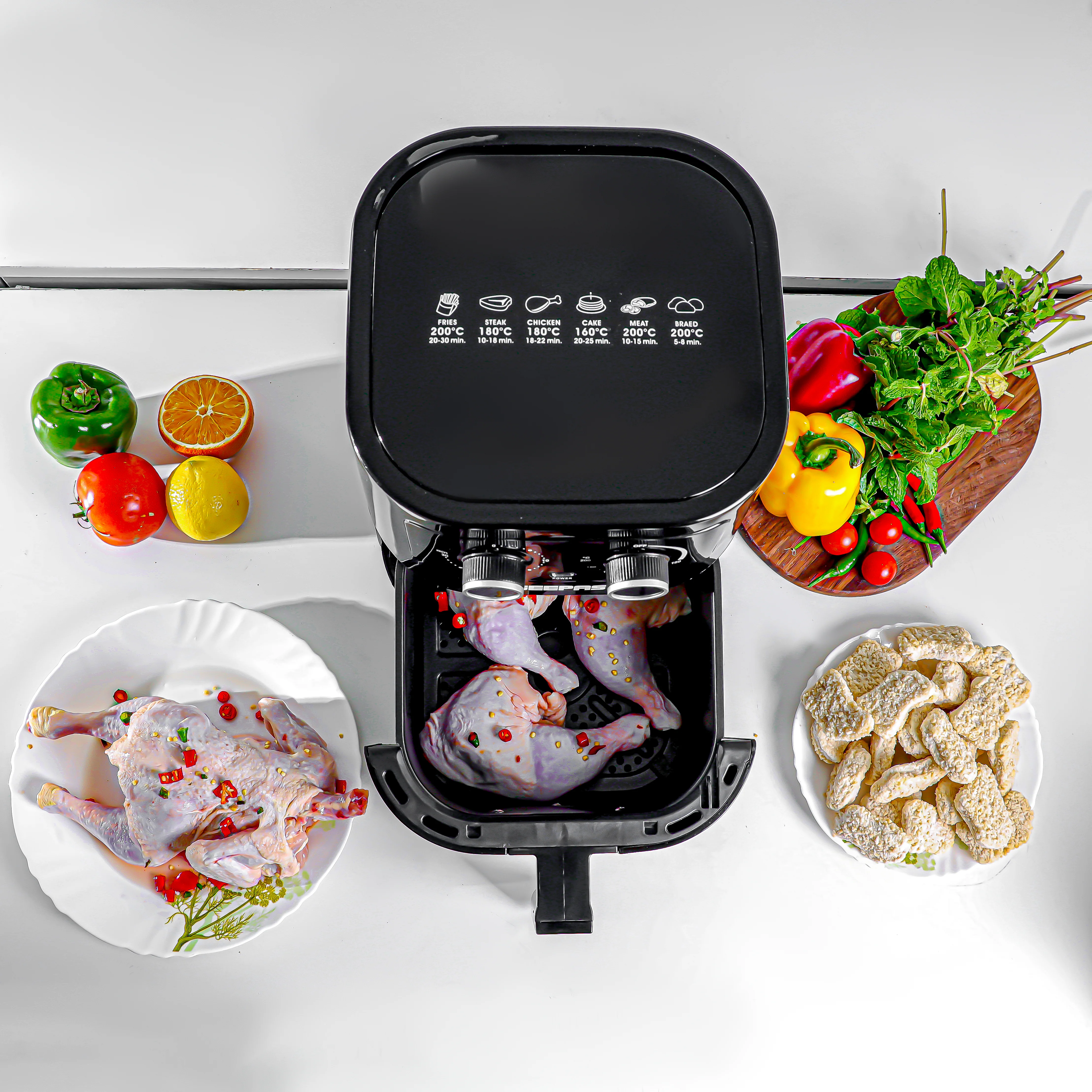 Geepas Air Fryer- GAF37541/ 4.5 L Pot with Rack,  Vortex Air Frying Technology/ 1-30 Min Timer, Temperature 100-200 Degree Celsius/  2 Years Warranty, Black and Silver - Image 5