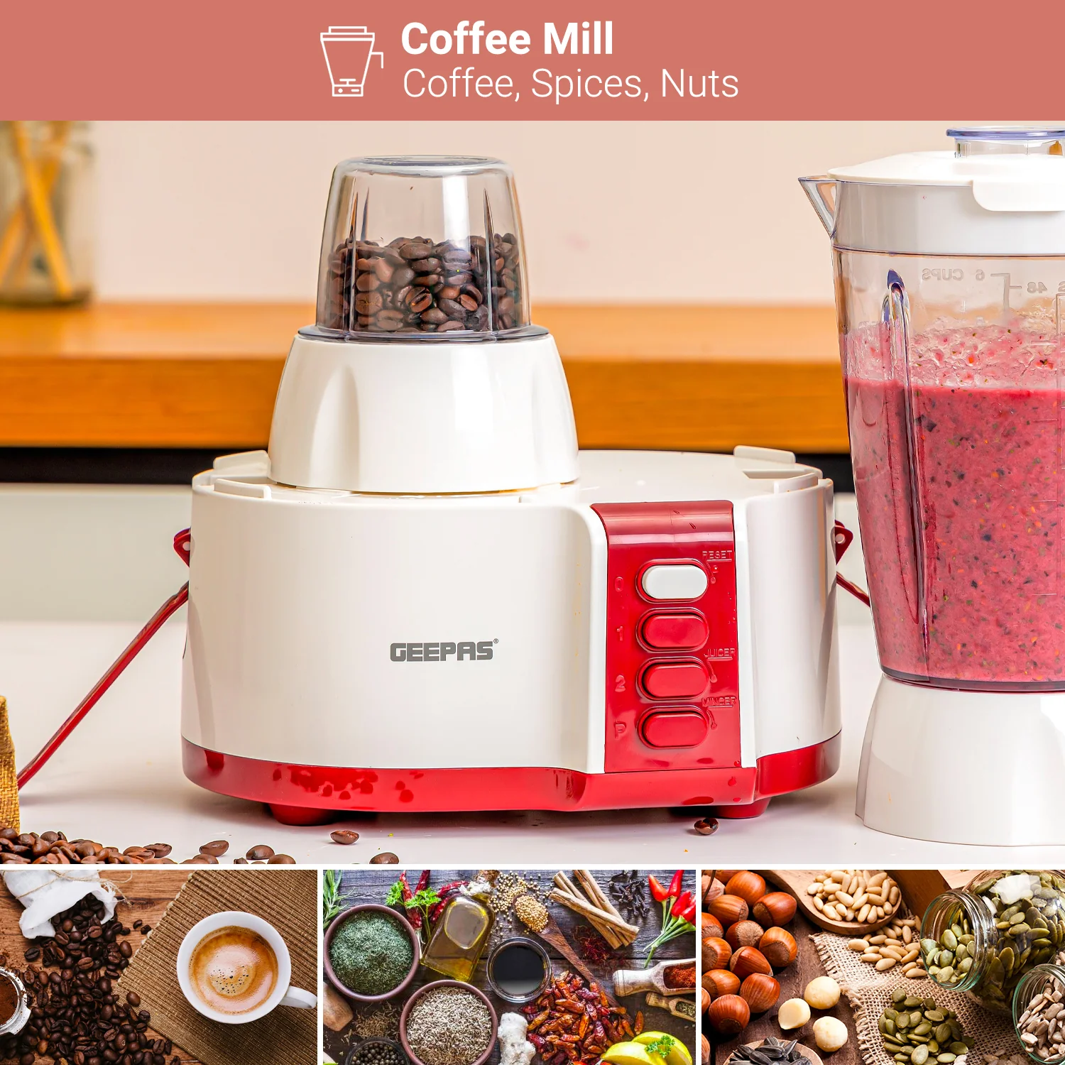 Geepas 4-in-1 Food Processor GSB9890 |600W Powerful Motor, 2 Speed with Pulse Control, Safety Interlock System, Circular Feed Tube, Durable Stainless Steel Filter & Blade - Image 6