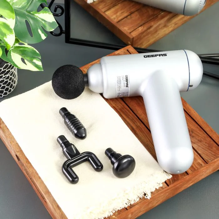 Geepas GM86079 Rechargeable 4-in-1 Massage Gun |6 Adjustable Intensity Levels| 1200mAh Powerful Battery| 60 Minutes Working Time|4 Interchangeable Heads| 2 Years Warranty - Image 3