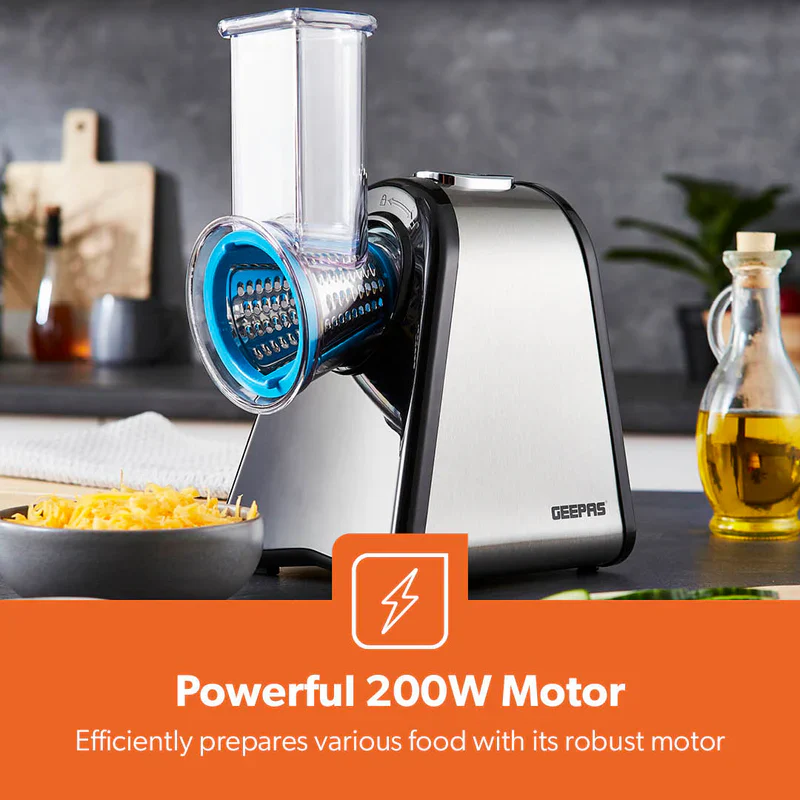 Geepas 4-in-1 Salad Maker GSM63022UK | 200W Powerful Motor | 4 Stainless Steel Cones for Effortless Slicing| Shredding, Grating & Grinding | Easy to Use | 2-Year Warranty - Image 4