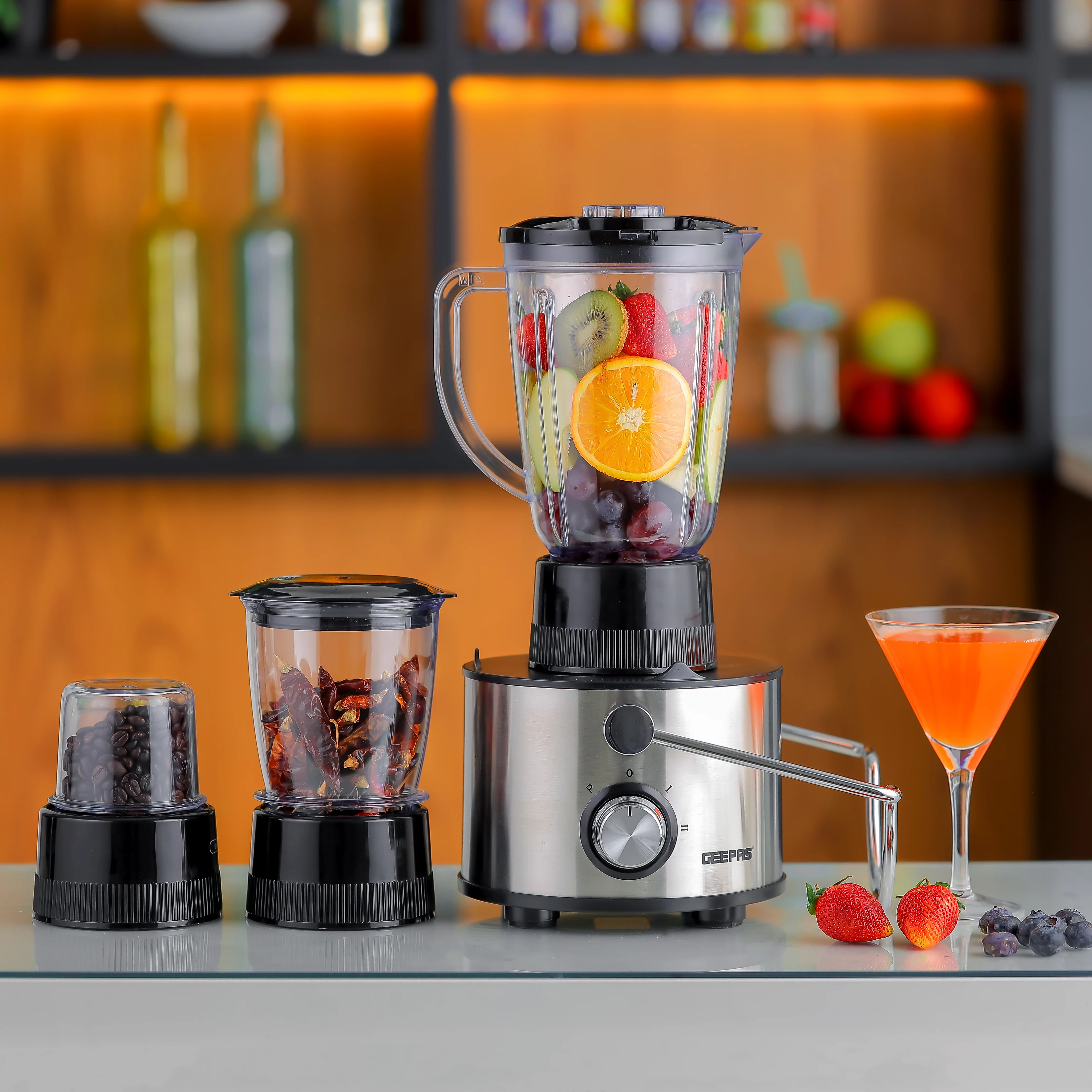 Geepas GSB44016 4-in-1 Stainless Steel Blender & Juice Extractor | 800W Motor | 2 Speed with Pulse | 2L Pulp Container | 1.1L Juice Cup | 1.5L Jar | 2 Years Warranty - Image 3