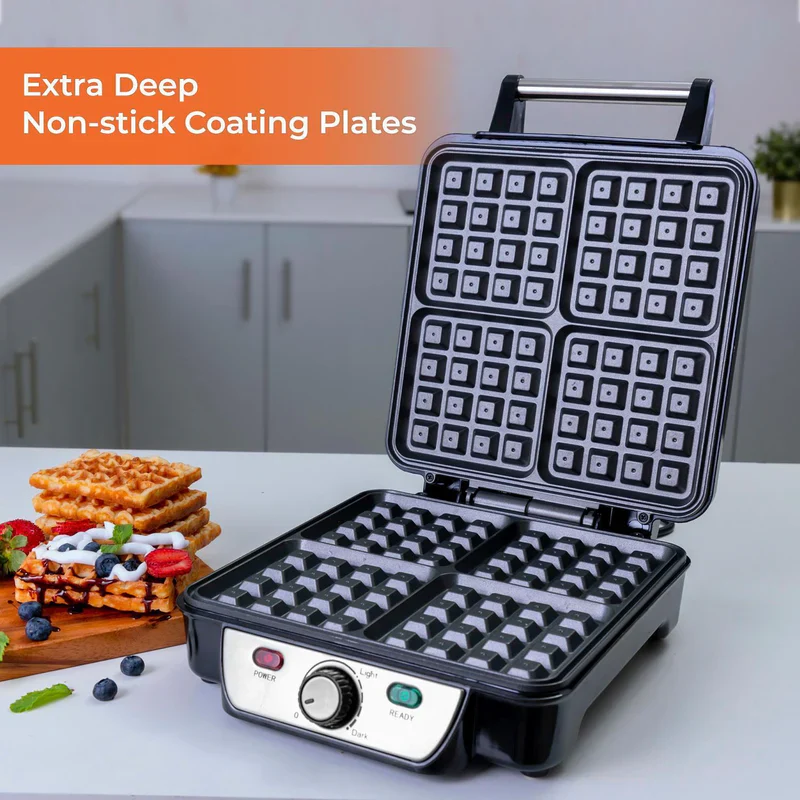 Geepas 4 Slice Waffle Maker GWM36503UK | 1100W Power | Non-Stick Coating Plates | Adjustable Temperature Control | Cool Touch Housing |  Durable | 2 Years Warranty - Image 4