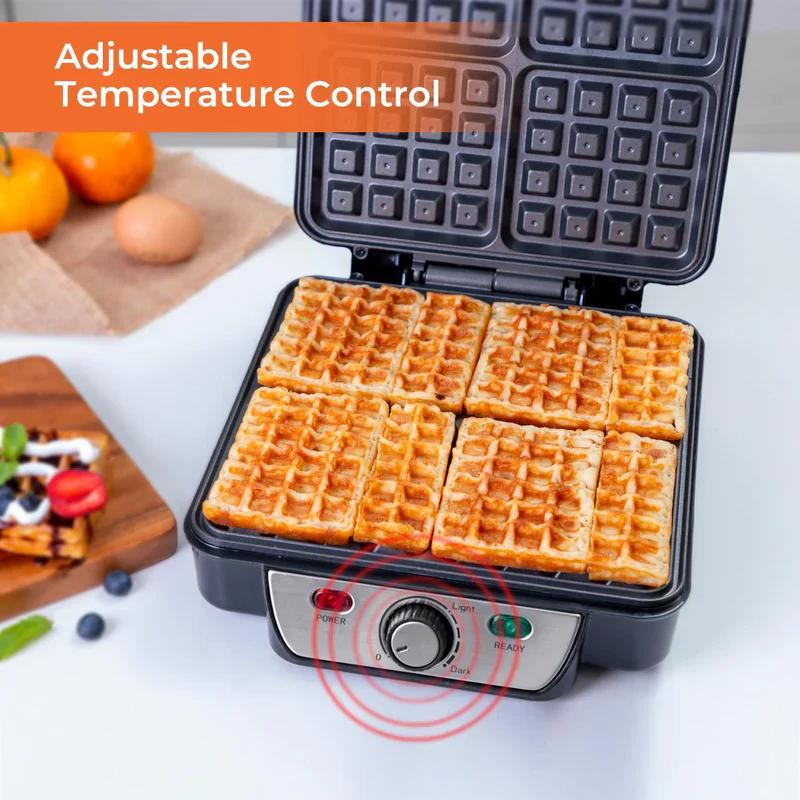Geepas 4 Slice Waffle Maker GWM36503UK | 1100W Power | Non-Stick Coating Plates | Adjustable Temperature Control | Cool Touch Housing |  Durable | 2 Years Warranty - Image 6