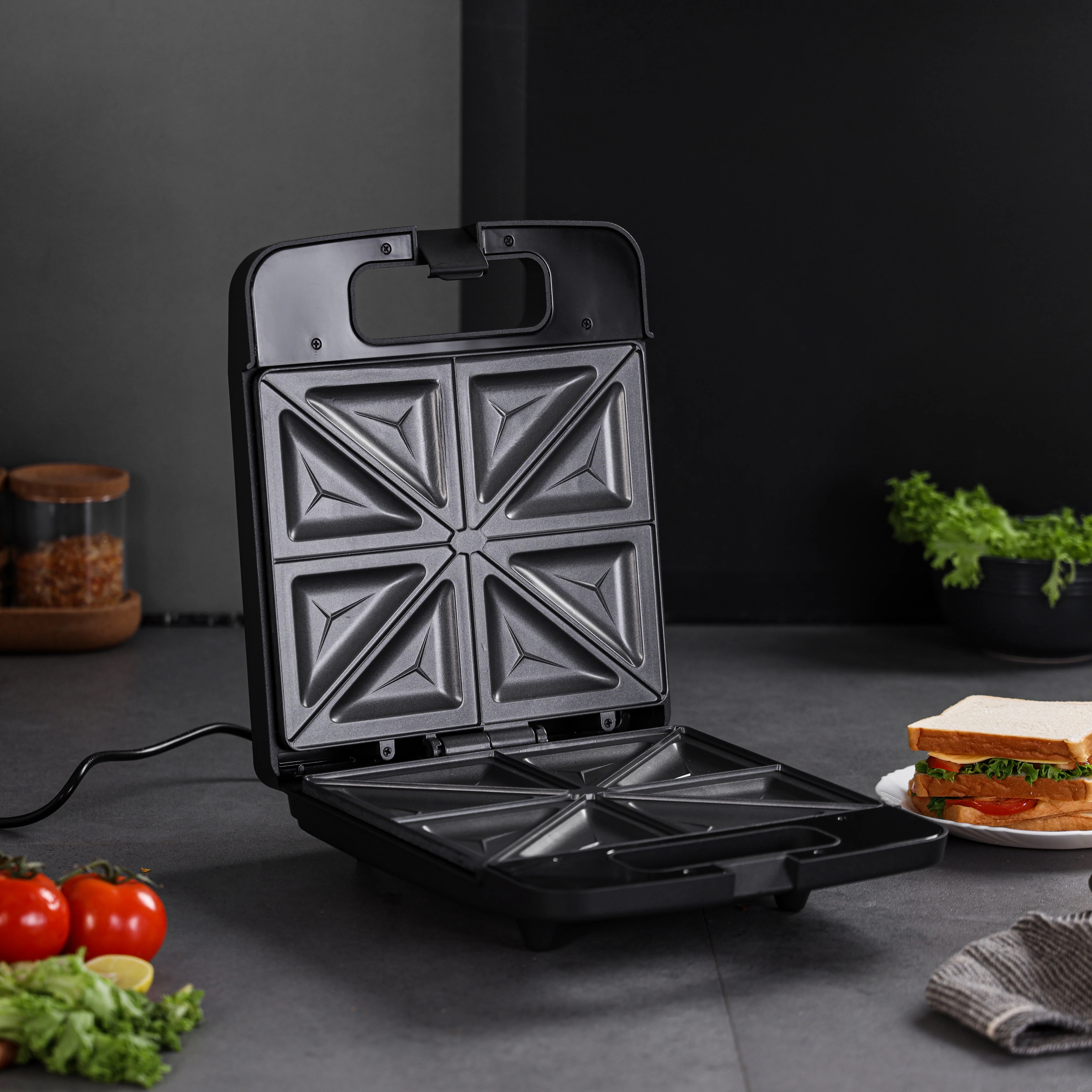 Geepas 4 Slice Sandwich Maker- GST5391 | 1100W with Automatic Temperature Control, Non-Stick Plates, Cool Touch Handle | Perfect for Breakfast & Snacks | 2Year Warranty - Image 3