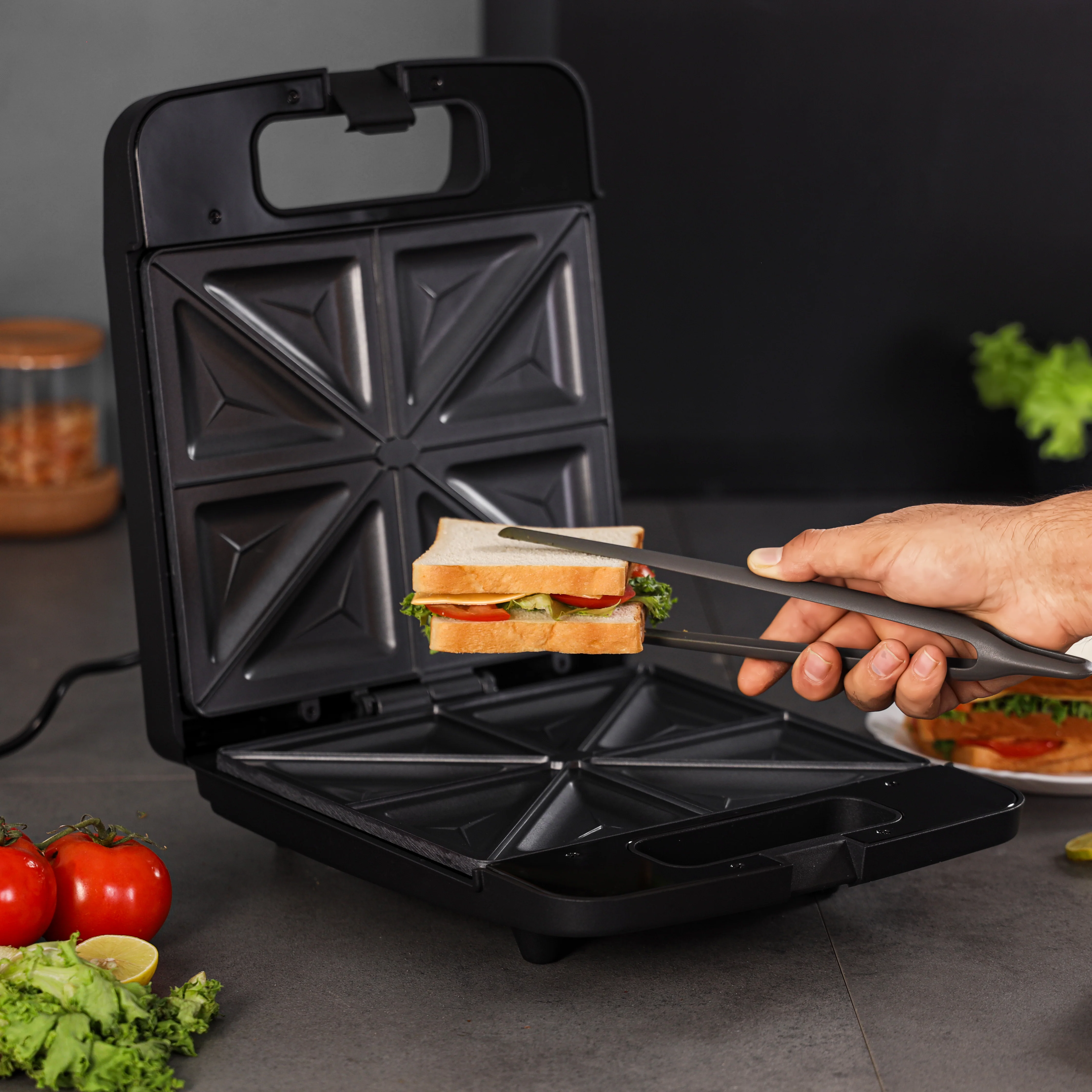 Geepas 4 Slice Sandwich Maker- GST5391 | 1100W with Automatic Temperature Control, Non-Stick Plates, Cool Touch Handle | Perfect for Breakfast & Snacks | 2Year Warranty - Image 4