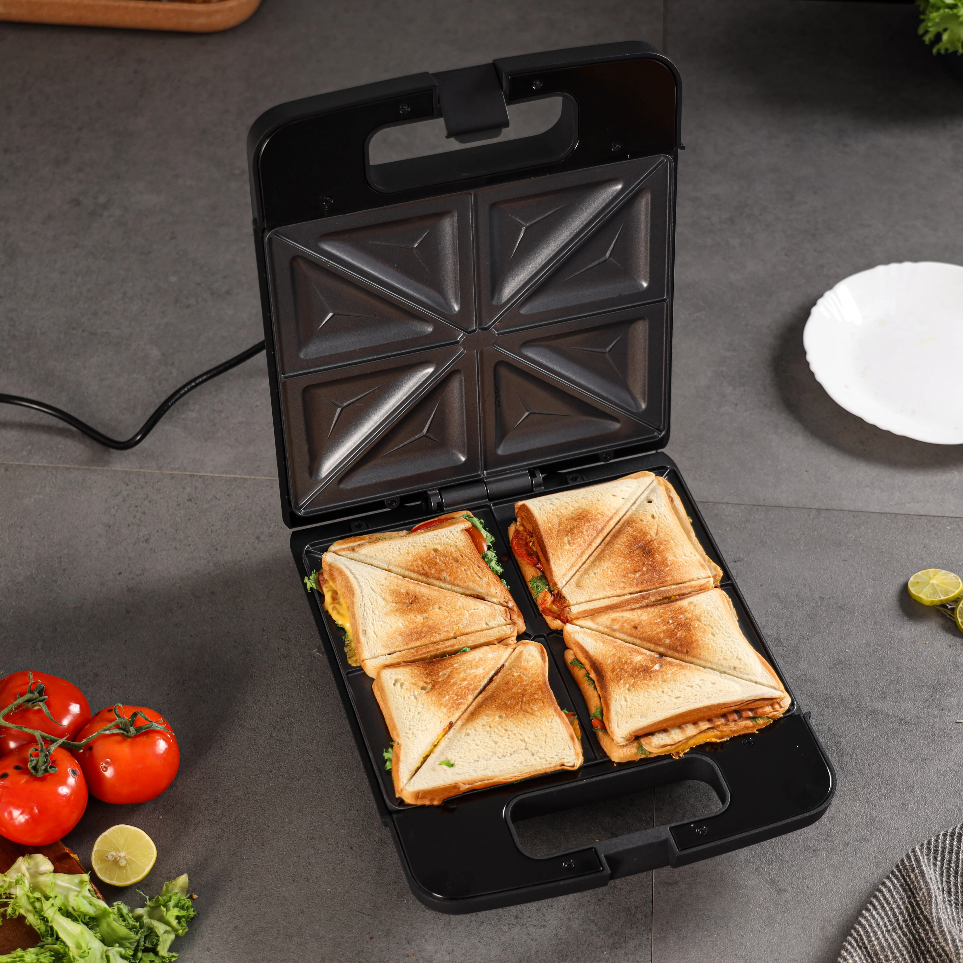 Geepas 4 Slice Sandwich Maker- GST5391 | 1100W with Automatic Temperature Control, Non-Stick Plates, Cool Touch Handle | Perfect for Breakfast & Snacks | 2Year Warranty - Image 5