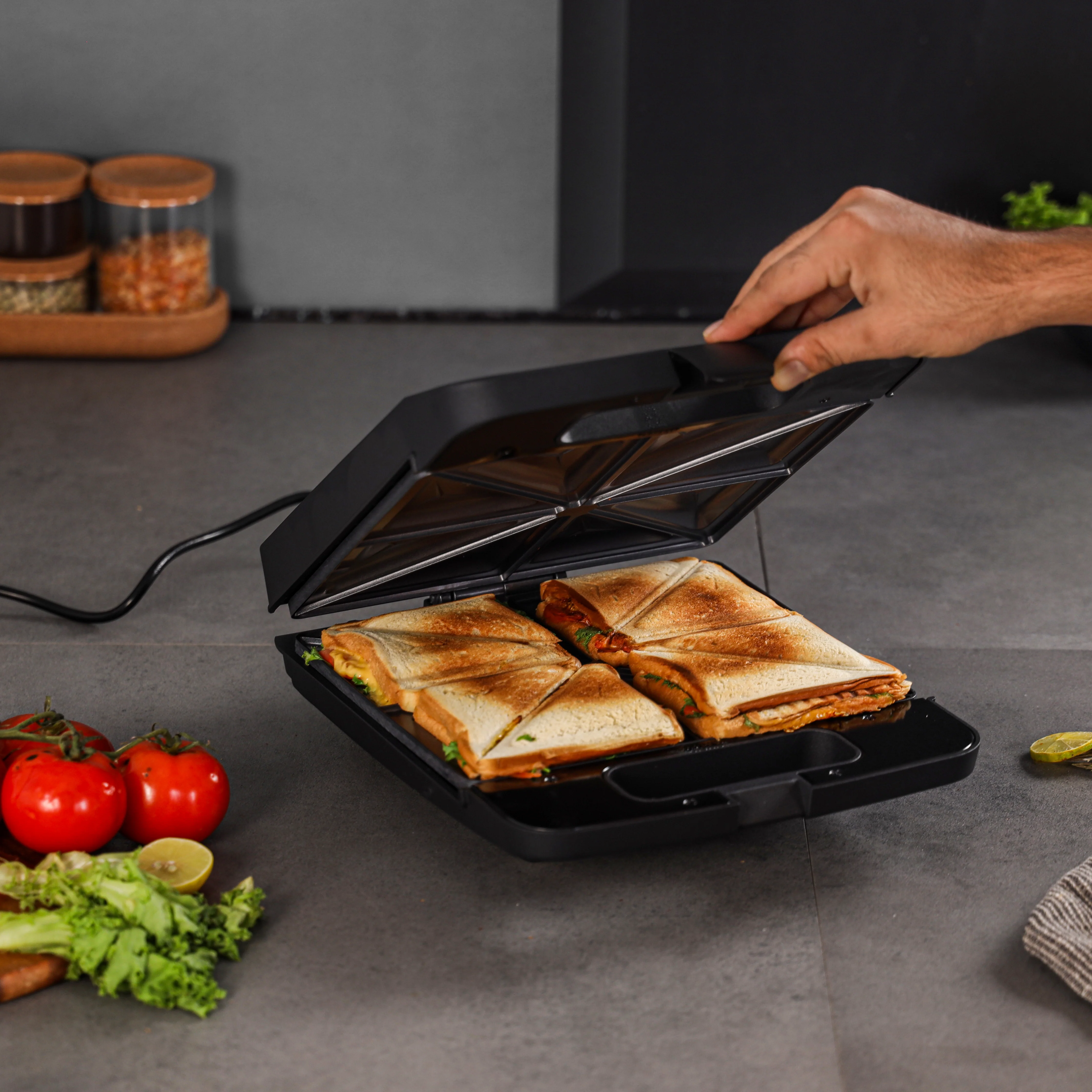 Geepas 4 Slice Sandwich Maker- GST5391 | 1100W with Automatic Temperature Control, Non-Stick Plates, Cool Touch Handle | Perfect for Breakfast & Snacks | 2Year Warranty - Image 6