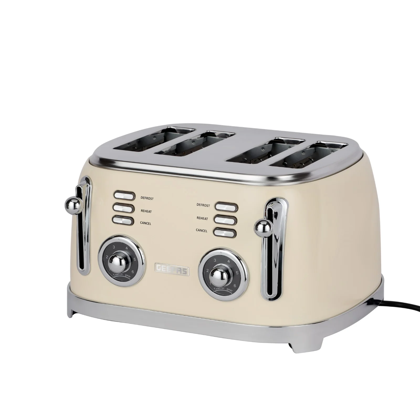 Geepas 4 Slice Toaster GBT36564UK-CR | 1500W Powerful Toaster with 6 Adjustable Browning Levels, Defrost, Reheat & Cancel Functions, Removable Crumb Tray, Cord Storage - Image 3